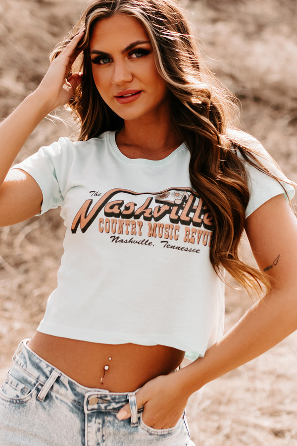 "Country Music Revue" Graphic Crop Tee (Mint Blue) - NanaMacs