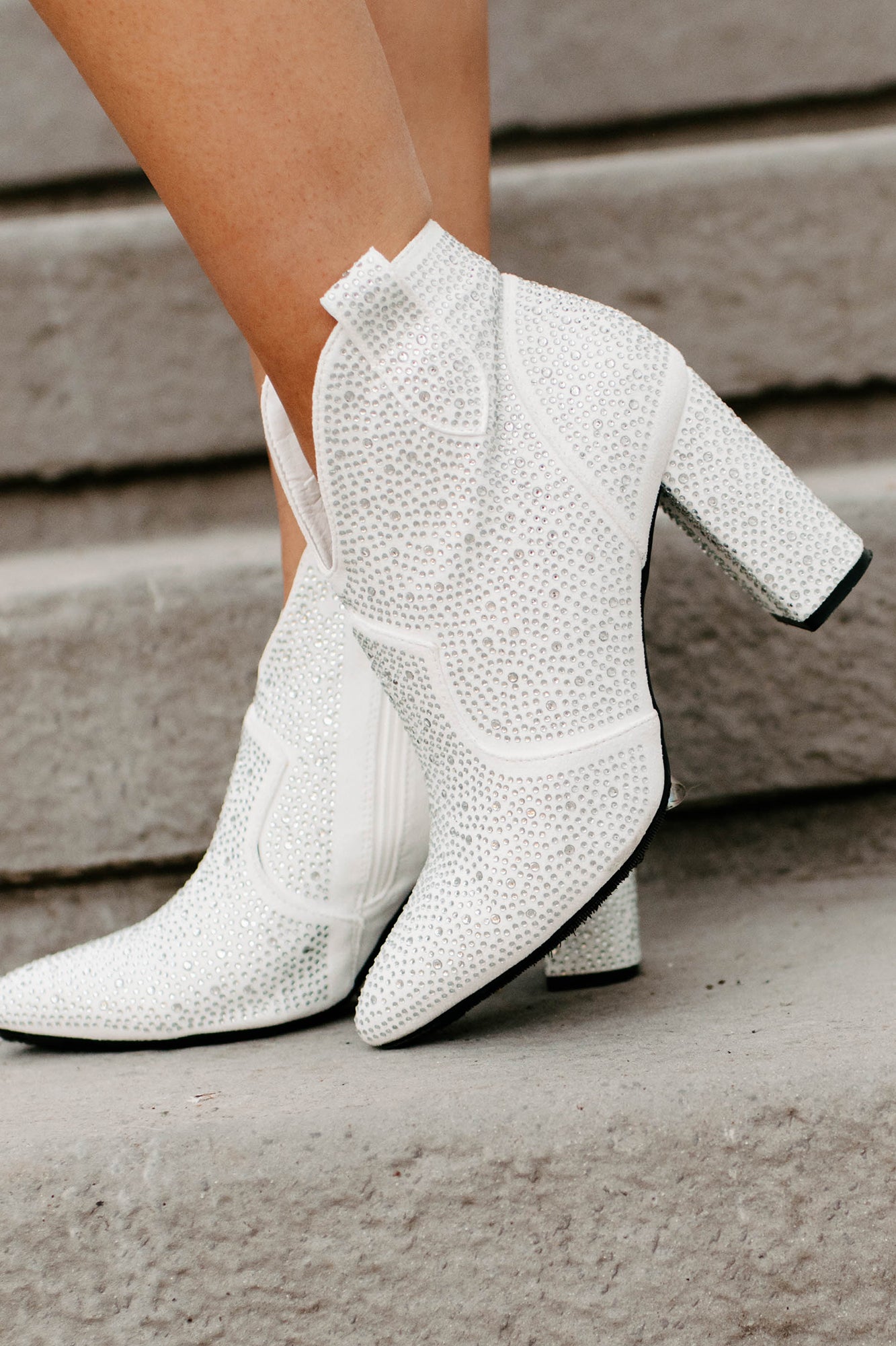 Dancing With Dolly Rhinestone Booties (White Suede) · NanaMacs