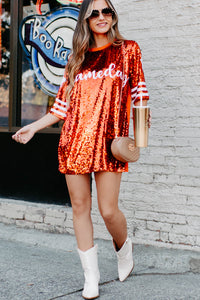 Gameday Glam Sequin T-Shirt Dress (Orange) - NanaMacs