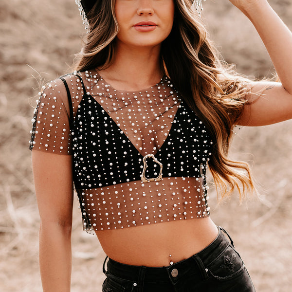 Pearl Mesh Crop - Diamond T Outfitters