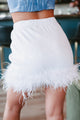 Sequin Sensation High Waisted Sequin Feather Mini Skirt (White) - NanaMacs