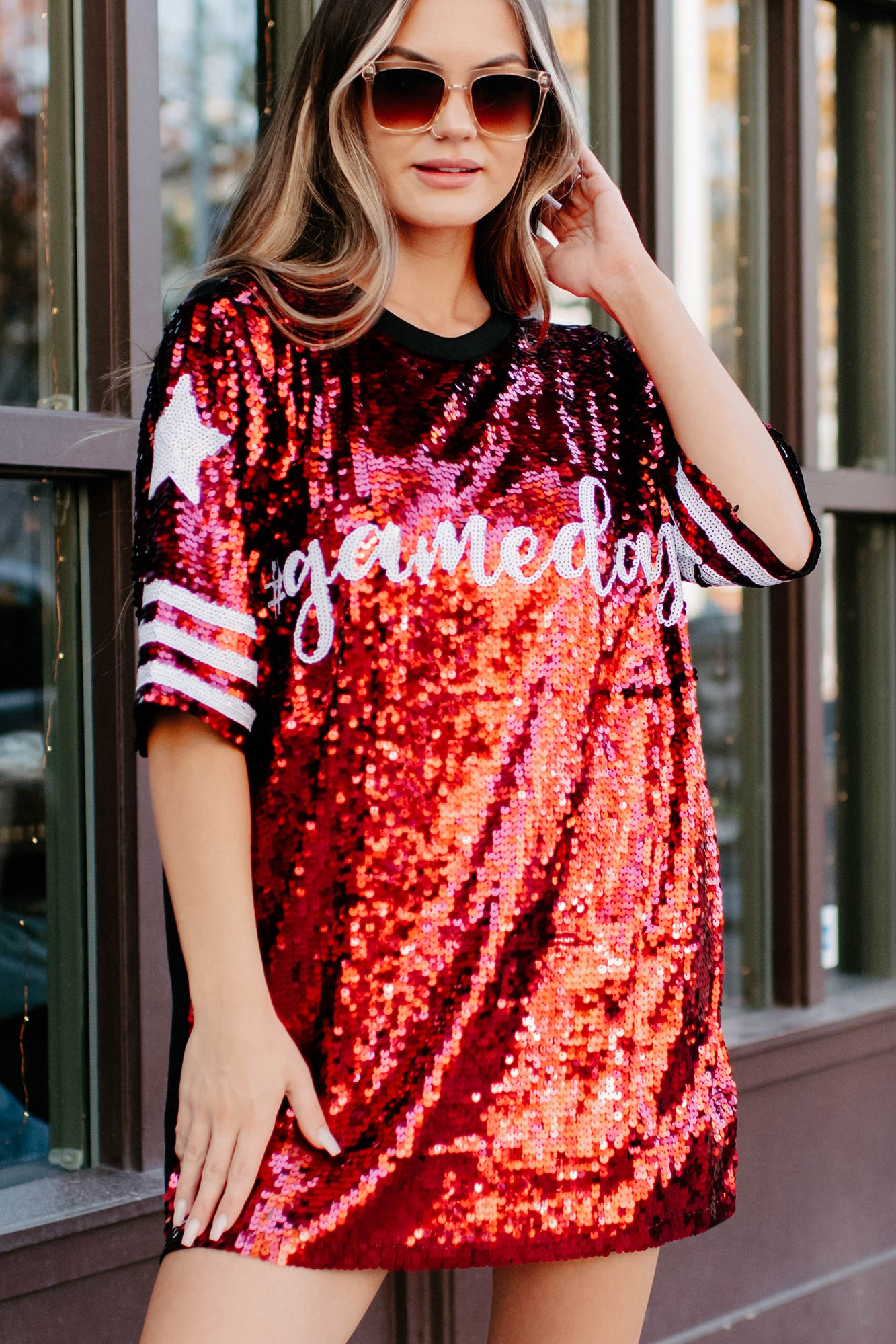 Gameday Sequin 00 Jersey Dress in Black and Gold