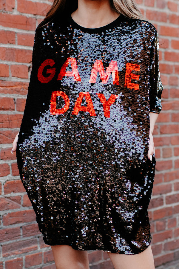 Game Day Ready Sequin Game Day T-Shirt Dress (Black/Red) - NanaMacs