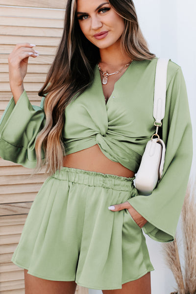 Deciding Factor Twist-Front Top & Shorts Set (Green) - NanaMacs