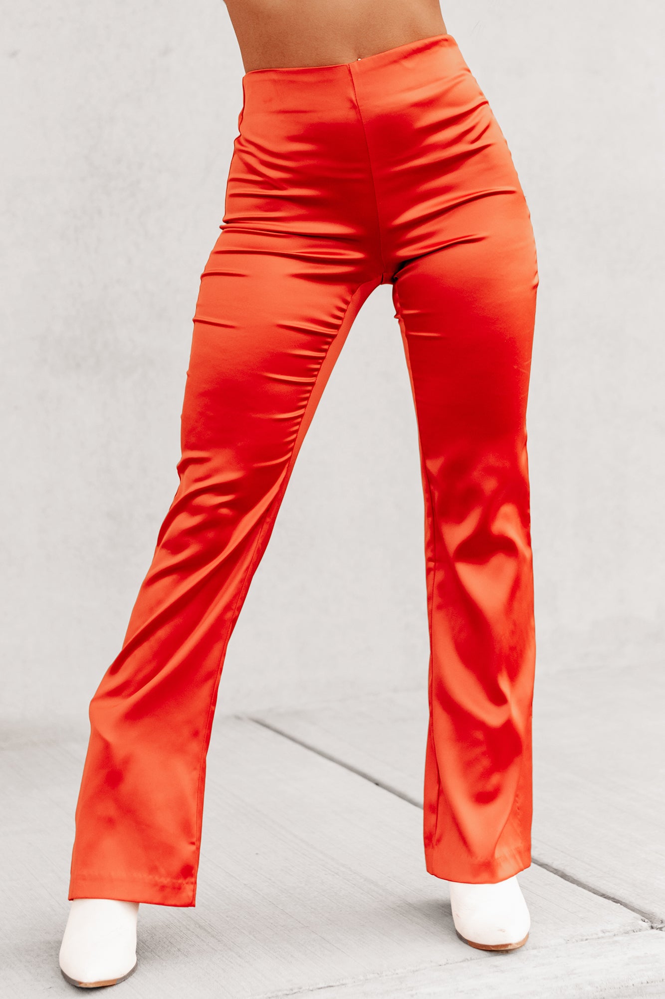 Take The High Road Satin Flare Pants (Orange) - NanaMacs