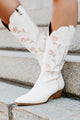 Stopping To Smell The Roses Embroidered Boots (White) - NanaMacs