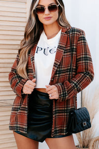 Calling The Shots Plaid Blazer (Brown) - NanaMacs