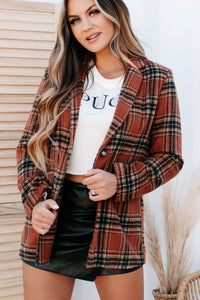 Calling The Shots Plaid Blazer (Brown) - NanaMacs