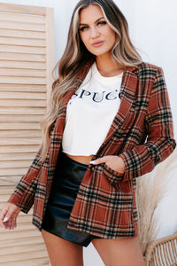 Calling The Shots Plaid Blazer (Brown) - NanaMacs