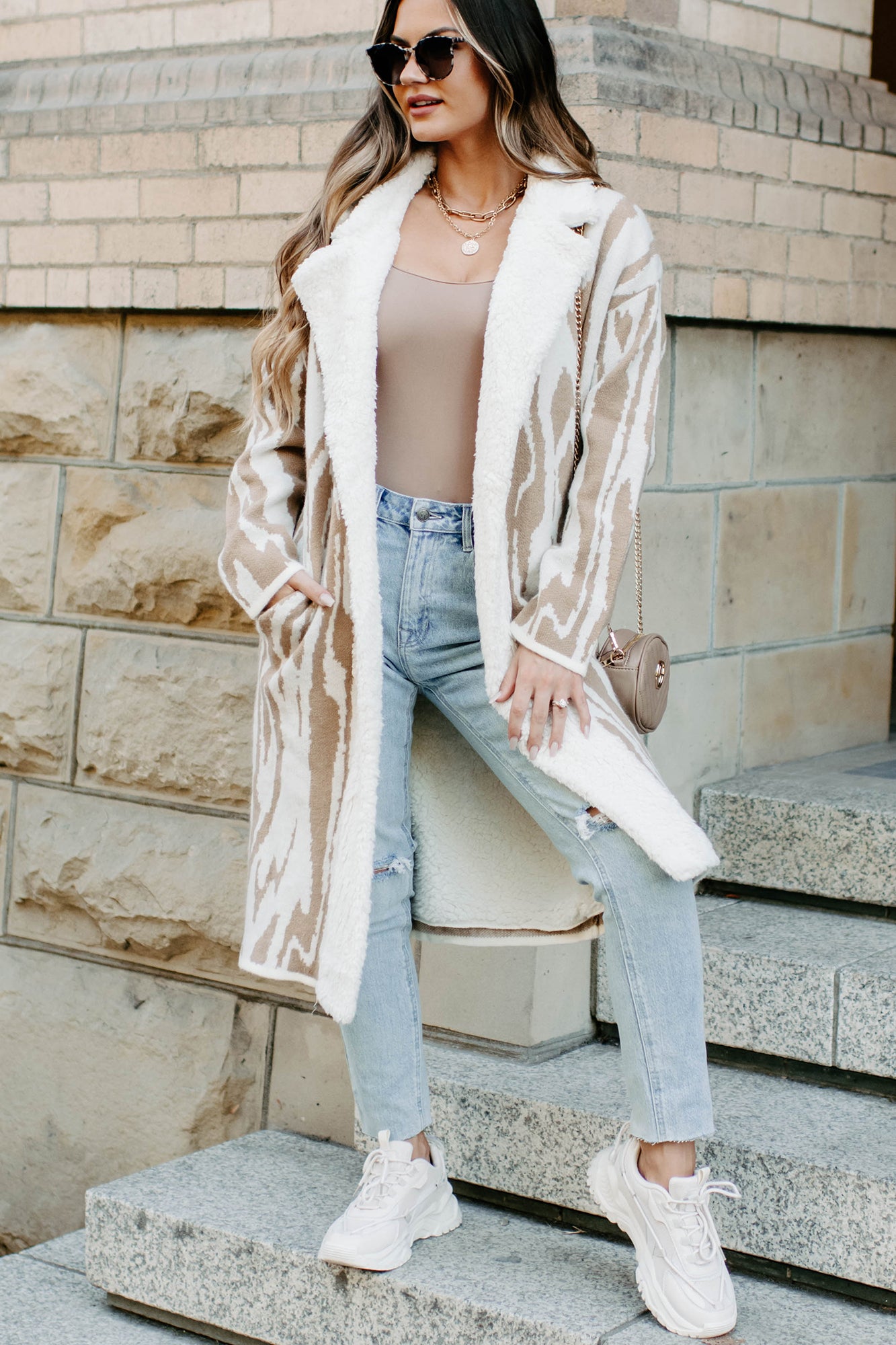 Deep In My Thoughts Sherpa Lined Cardigan (Cream/Tan) - NanaMacs