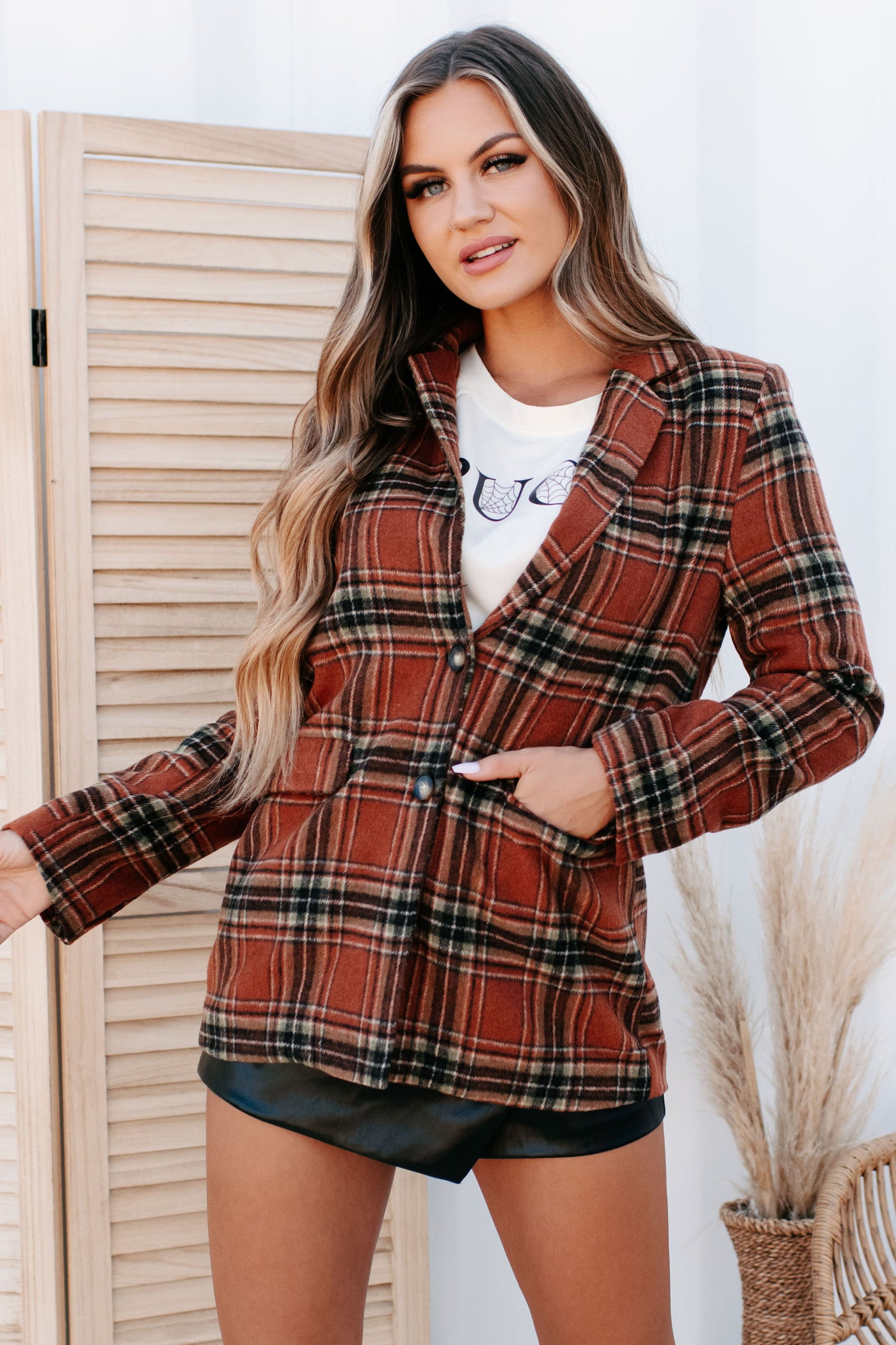 Calling The Shots Plaid Blazer (Brown) - NanaMacs