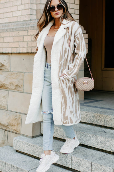 Deep In My Thoughts Sherpa Lined Cardigan (Cream/Tan) - NanaMacs