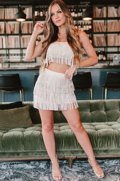 Just Leave Her Wild Studded Fringe Two-Piece Set (Oat) - NanaMacs