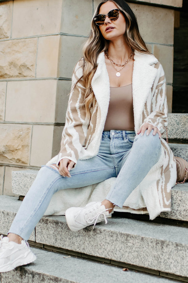 Deep In My Thoughts Sherpa Lined Cardigan (Cream/Tan) - NanaMacs