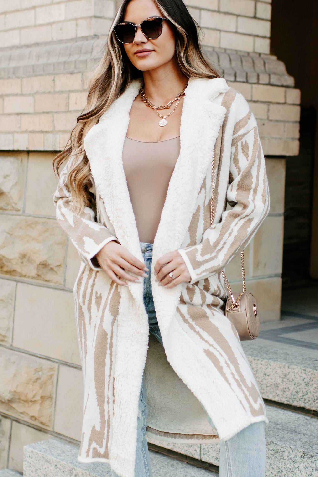 Deep In My Thoughts Sherpa Lined Cardigan (Cream/Tan) - NanaMacs