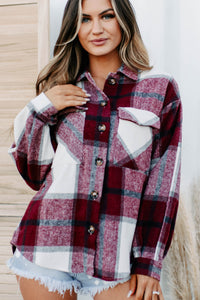 Short On Patience Plaid Shacket (Burgundy) - NanaMacs