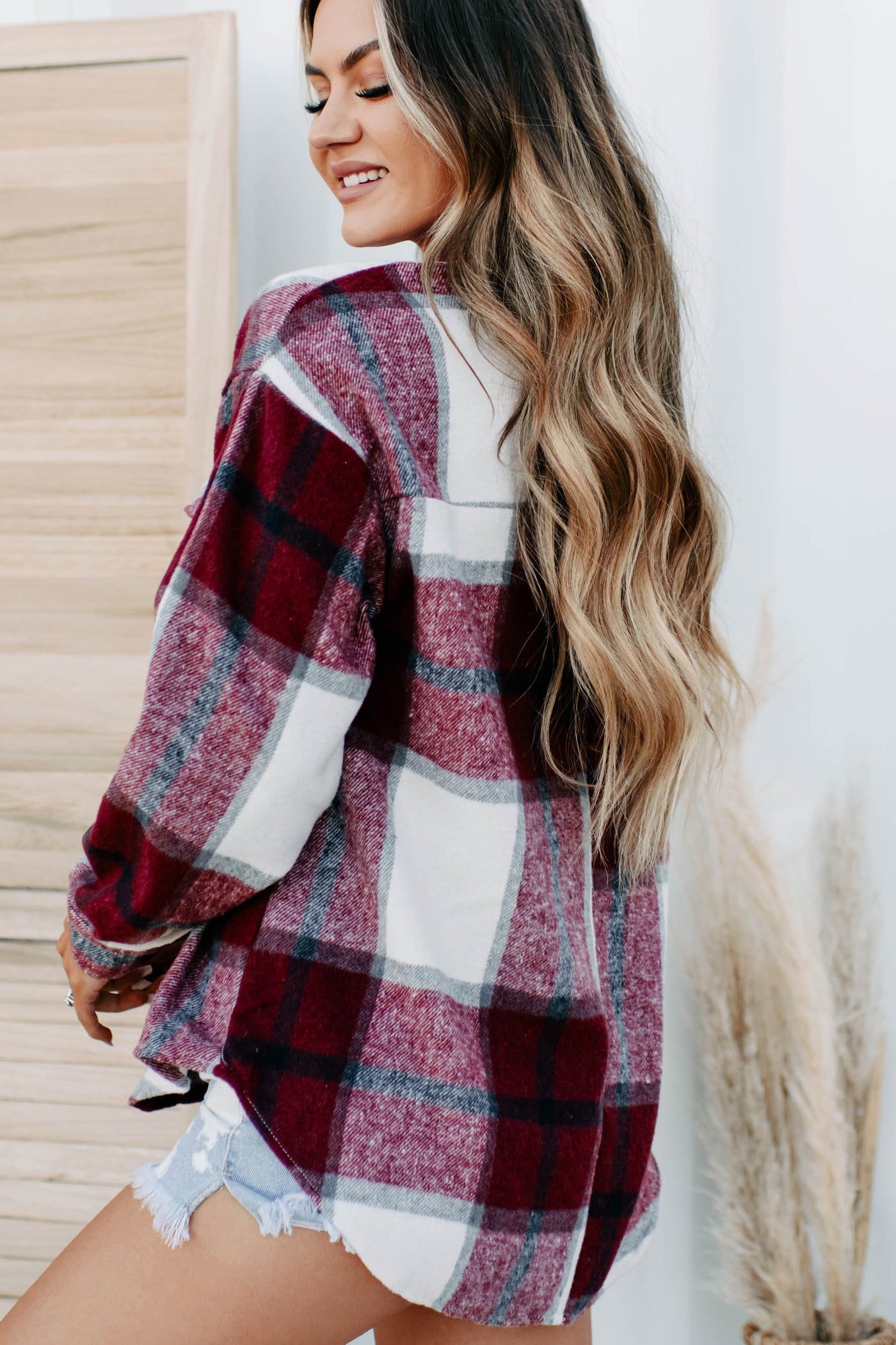 Short On Patience Plaid Shacket (Burgundy) - NanaMacs