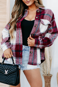 Short On Patience Plaid Shacket (Burgundy) - NanaMacs