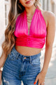Fevered Dream Pleated Halter Crop Top (Pink) - NanaMacs