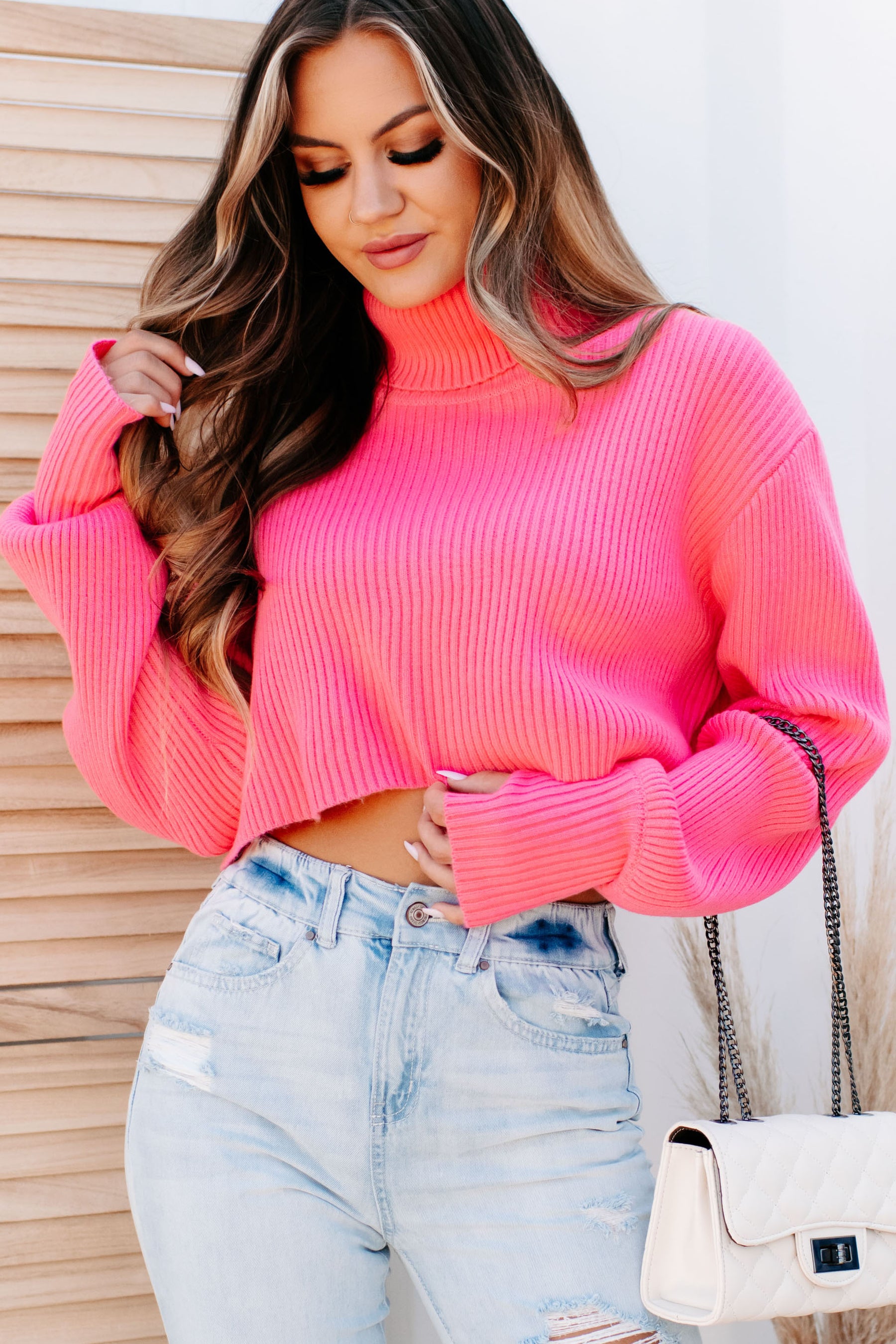 Charlotte Turtleneck Sweater (Hot Pink) - NanaMacs