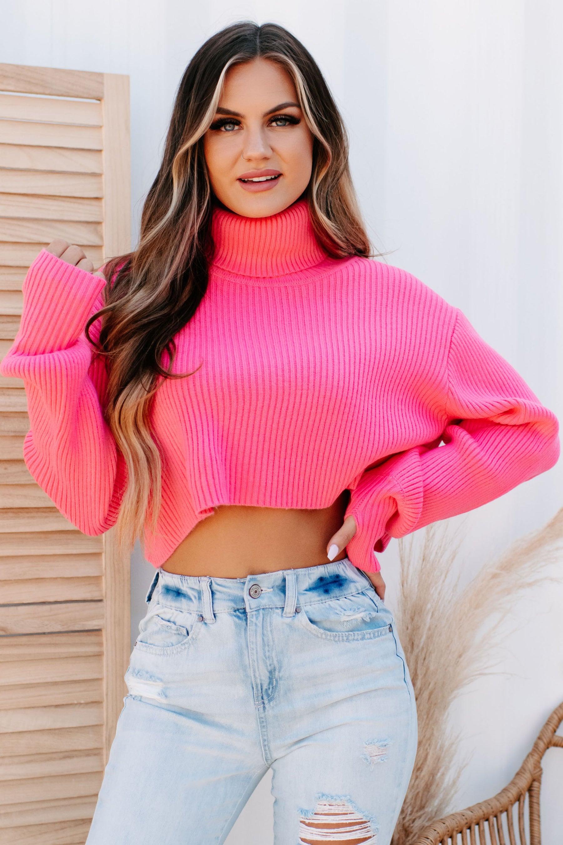 Charlotte Turtleneck Sweater (Hot Pink) - NanaMacs