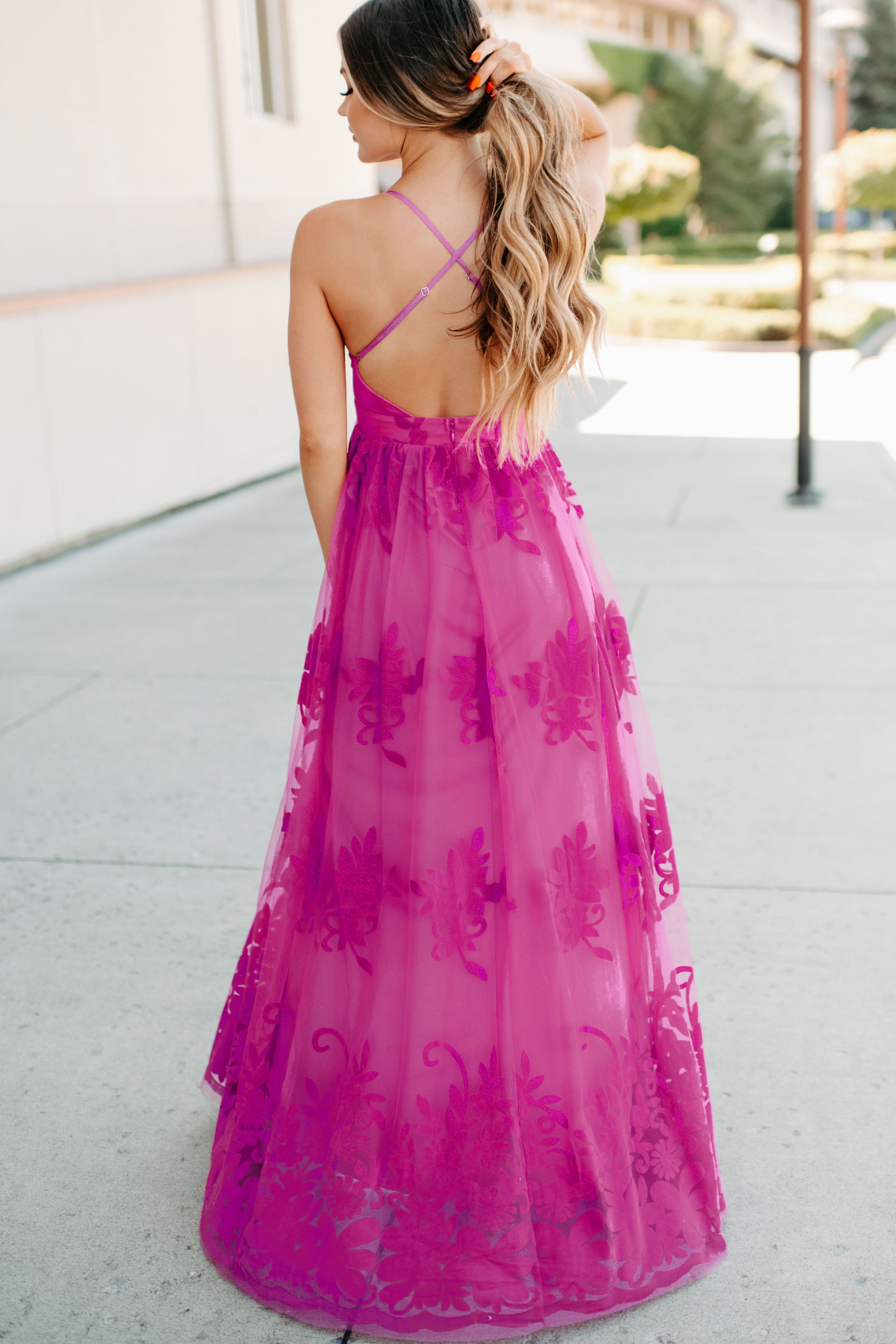 Eternal Bond Floral Velvet Mesh Maxi Dress (Magenta) · NanaMacs