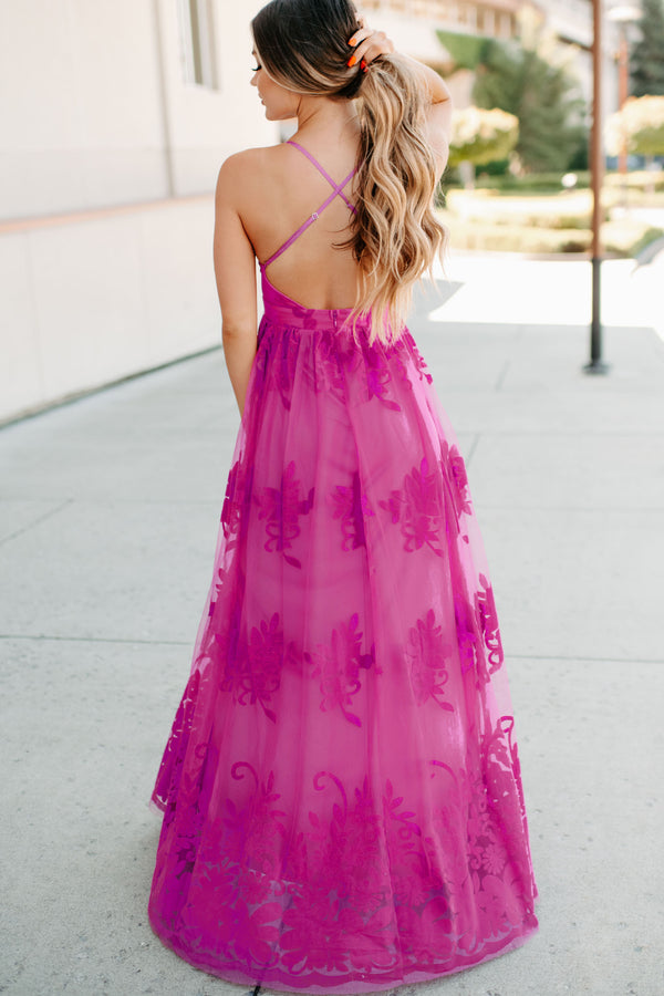 Eternal Bond Floral Velvet Mesh Maxi Dress (Magenta) - NanaMacs