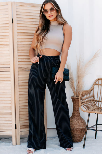 Fall From Grace Pinstripe Wide Leg Pants (Dark Indigo/White) - NanaMacs