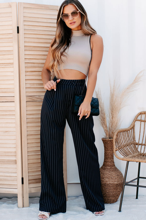 Fall From Grace Pinstripe Wide Leg Pants (Dark Indigo/White) - NanaMacs