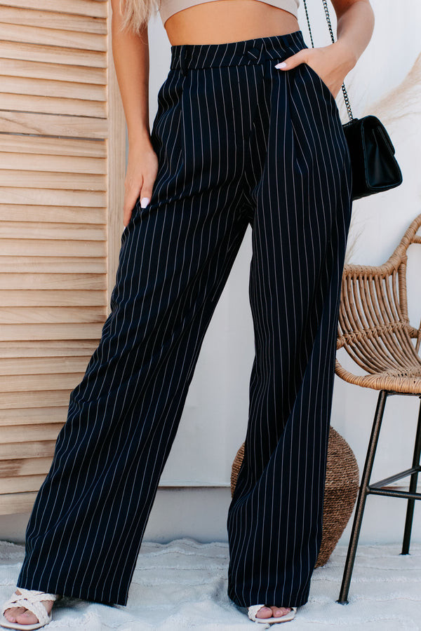 Fall From Grace Pinstripe Wide Leg Pants (Dark Indigo/White) - NanaMacs