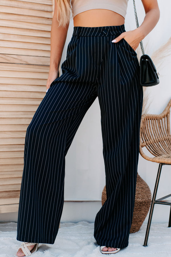 Fall From Grace Pinstripe Wide Leg Pants (Dark Indigo/White) - NanaMacs