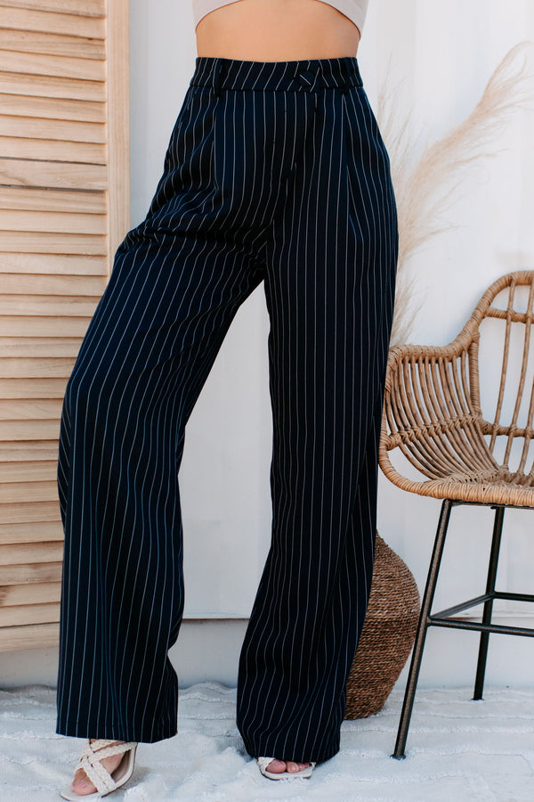 Fall From Grace Pinstripe Wide Leg Pants (Dark Indigo/White) - NanaMacs