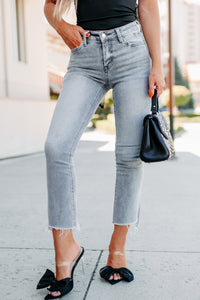 Too Good To Me High Rise Vervet Cropped Flare Jeans (Light Grey) - NanaMacs