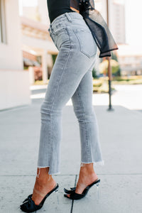 Too Good To Me High Rise Vervet Cropped Flare Jeans (Light Grey) - NanaMacs