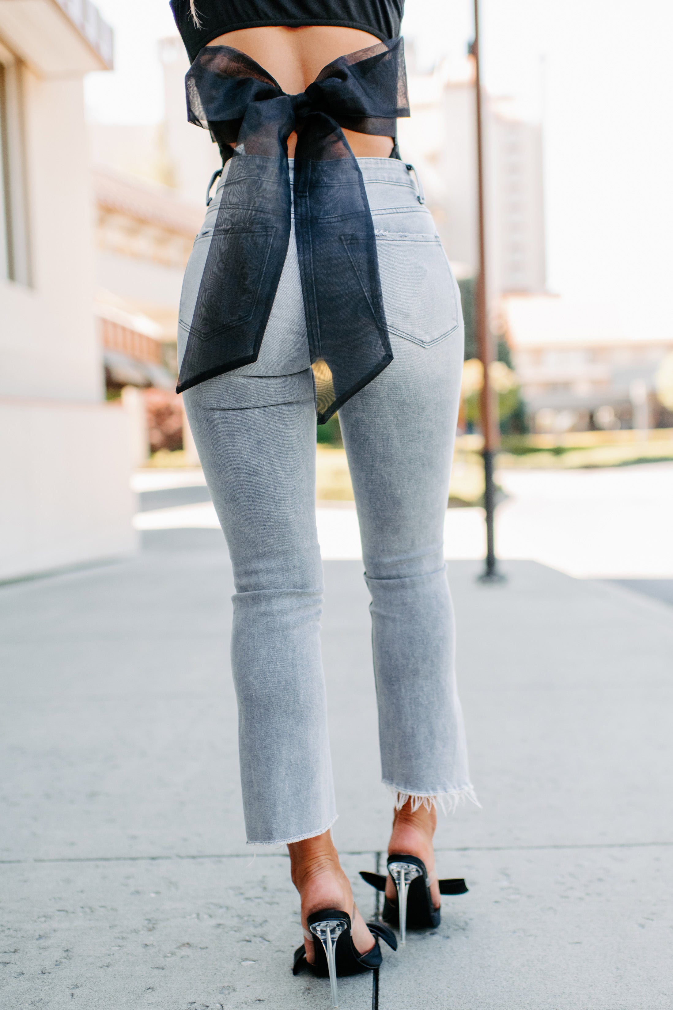 Too Good To Me High Rise Vervet Cropped Flare Jeans (Light Grey) - NanaMacs