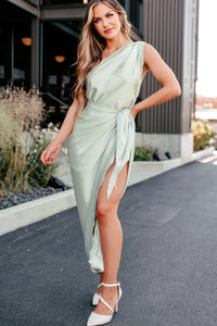 Elegant Bliss One Shoulder Satin Wrap Dress (Mint) - NanaMacs