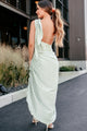 Elegant Bliss One Shoulder Satin Wrap Dress (Mint) - NanaMacs