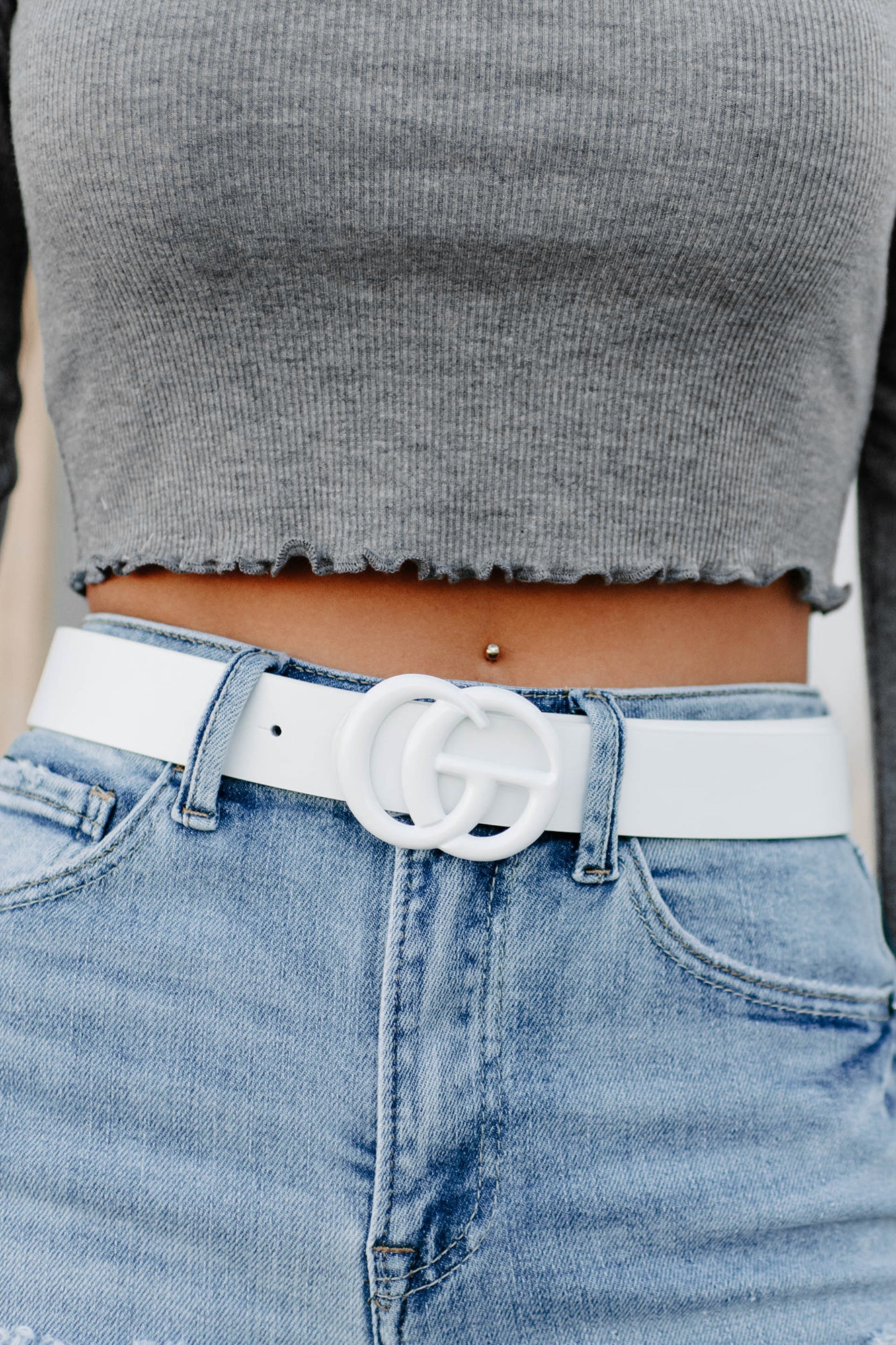 Off The Hip Monochromatic Faux Leather Belt (White) - NanaMacs