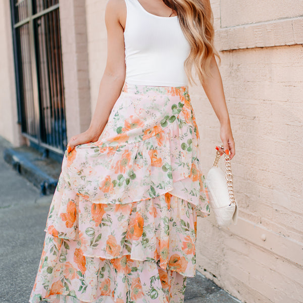 Handmade Midi Skirt  Vintage Vibrant Floral and Peach Gingham – Lucky  Franklin