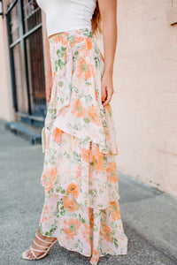 Flirting With Perfection Tiered Floral Midi Skirt (Peach) - NanaMacs