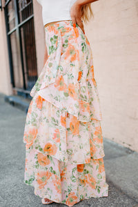 Flirting With Perfection Tiered Floral Midi Skirt (Peach) - NanaMacs