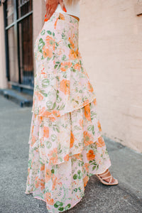 Flirting With Perfection Tiered Floral Midi Skirt (Peach) - NanaMacs