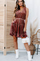 Exchanging Looks Tiered Velvet Mini Dress (Cranberry) - NanaMacs