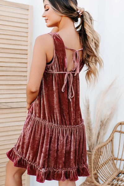 Exchanging Looks Tiered Velvet Mini Dress (Cranberry) - NanaMacs