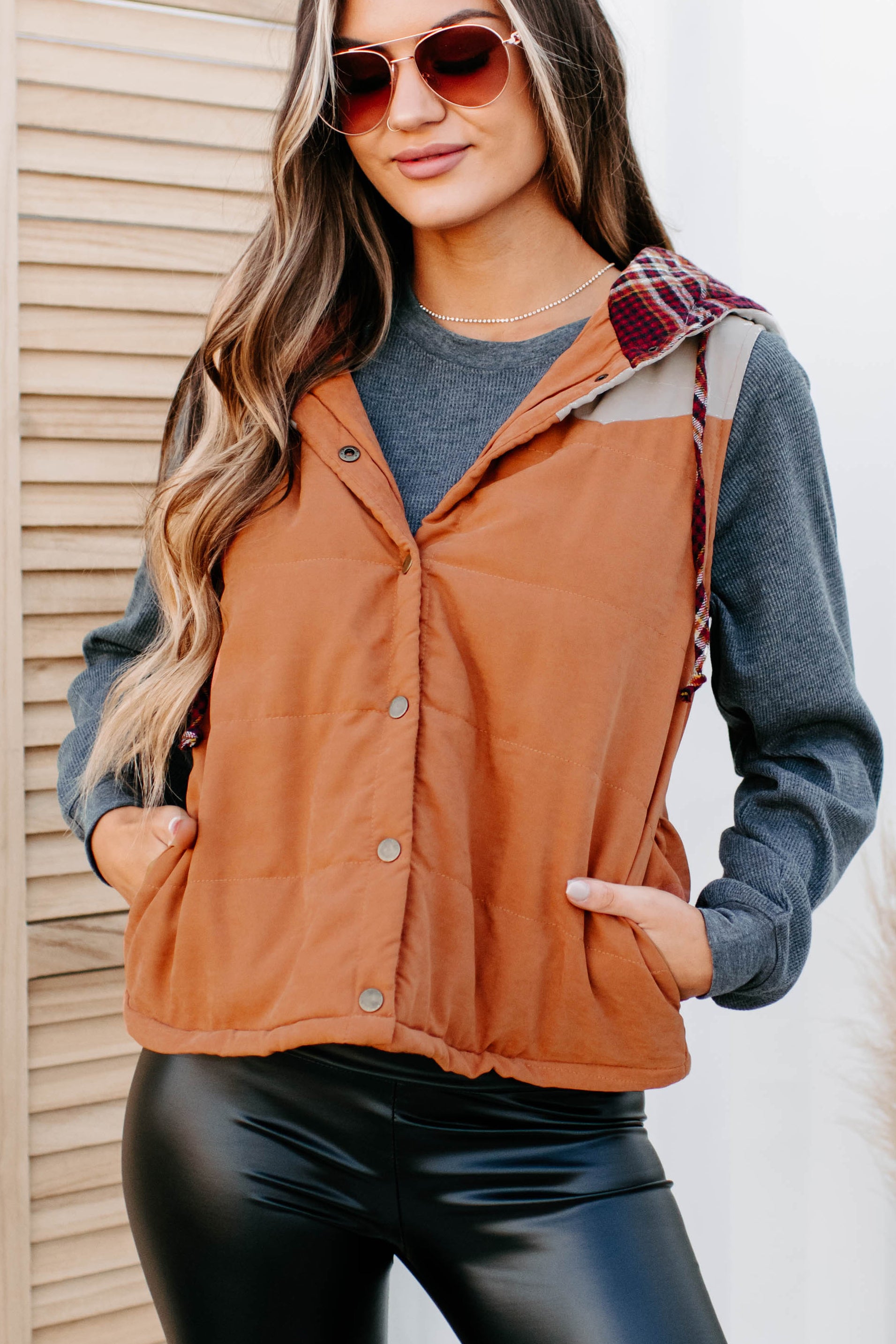 Put On Hold Hooded Vest (Orange Multi) - NanaMacs