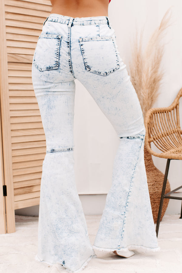 Keeping Secrets High Rise Acid Wash Flare Jeans (Light) - NanaMacs