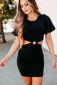 Yola Puff Sleeve Cut-Out Mini Dress (Black) - NanaMacs