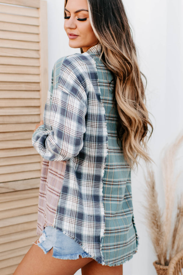 Slowly Drifting Colorblock Plaid Long Sleeve Top (Mauve Multi) - NanaMacs