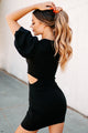 Yola Puff Sleeve Cut-Out Mini Dress (Black) - NanaMacs
