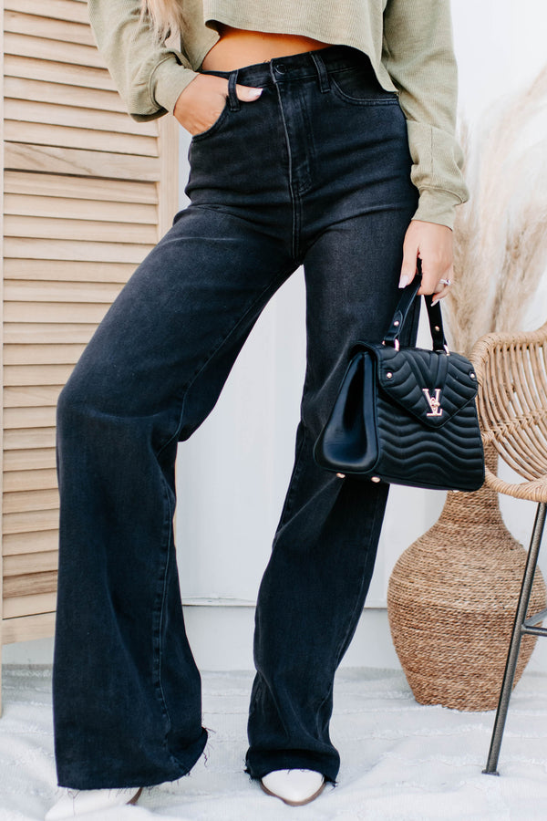 Building A Legacy High Waisted Wide Leg Jeans (Vintage Black) - NanaMacs